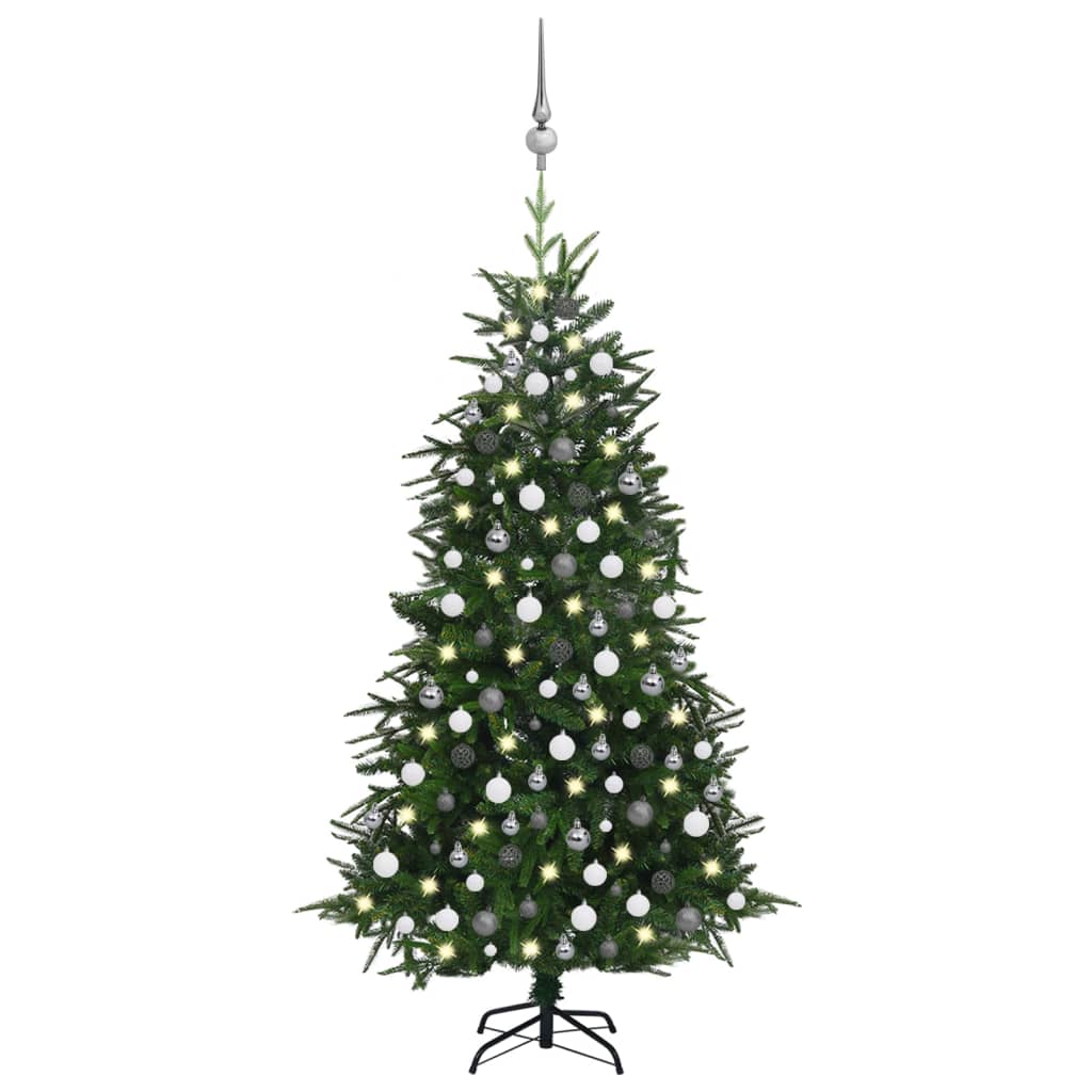  Plastgran med LED och julgranskulor grön 210 cm PVC&PE