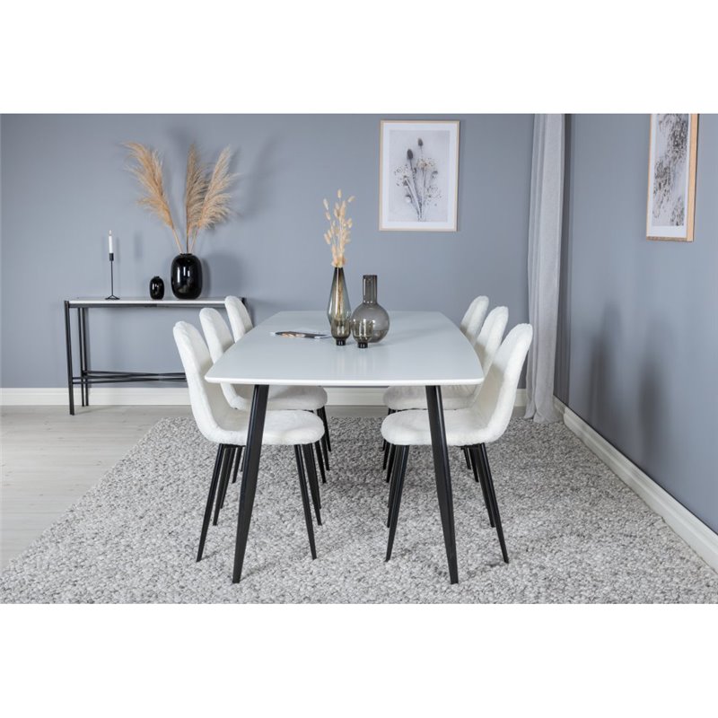 Polar Ellipse Dining Table - 240*100*H75 - White / Black, Polar Fluff Dining Chair - Black Legs  - White Teddy _6