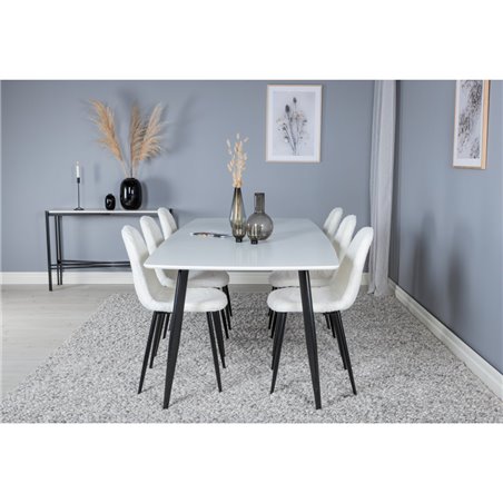 Polar Ellipse Dining Table - 240*100*H75 - White / Black, Polar Fluff Dining Chair - Black Legs  - White Teddy _6