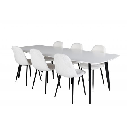 Polar Ellipse Dining Table - 240*100*H75 - White / Black, Polar Fluff Dining Chair - Black Legs  - White Teddy _6