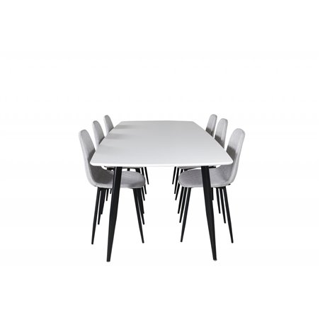 Polar Ellipse Dining Table - 240*100*H75 - White / Black, Polar Diamond Dining Chair - Black Legs - Grey Fabric_6