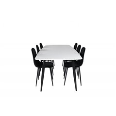 Polar Ellipse Dining Table - 240*100*H75 - White / Black, Polar Diamond Dining Chair - Black Legs - Black Velvet_6