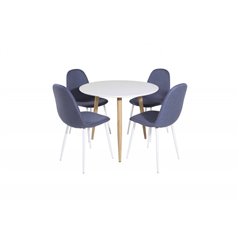 Polar ruokapöytä ø 90cm - valkoinen / tammi, Polar ruokapöydän tuoli - valkoiset jalat - Blue Kangas_4
