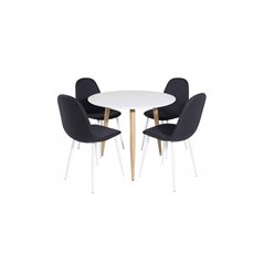 Polar Dining Table ø 90cm - White / Oak, Polar Dining Chair - White Legs - Black Fabric_4