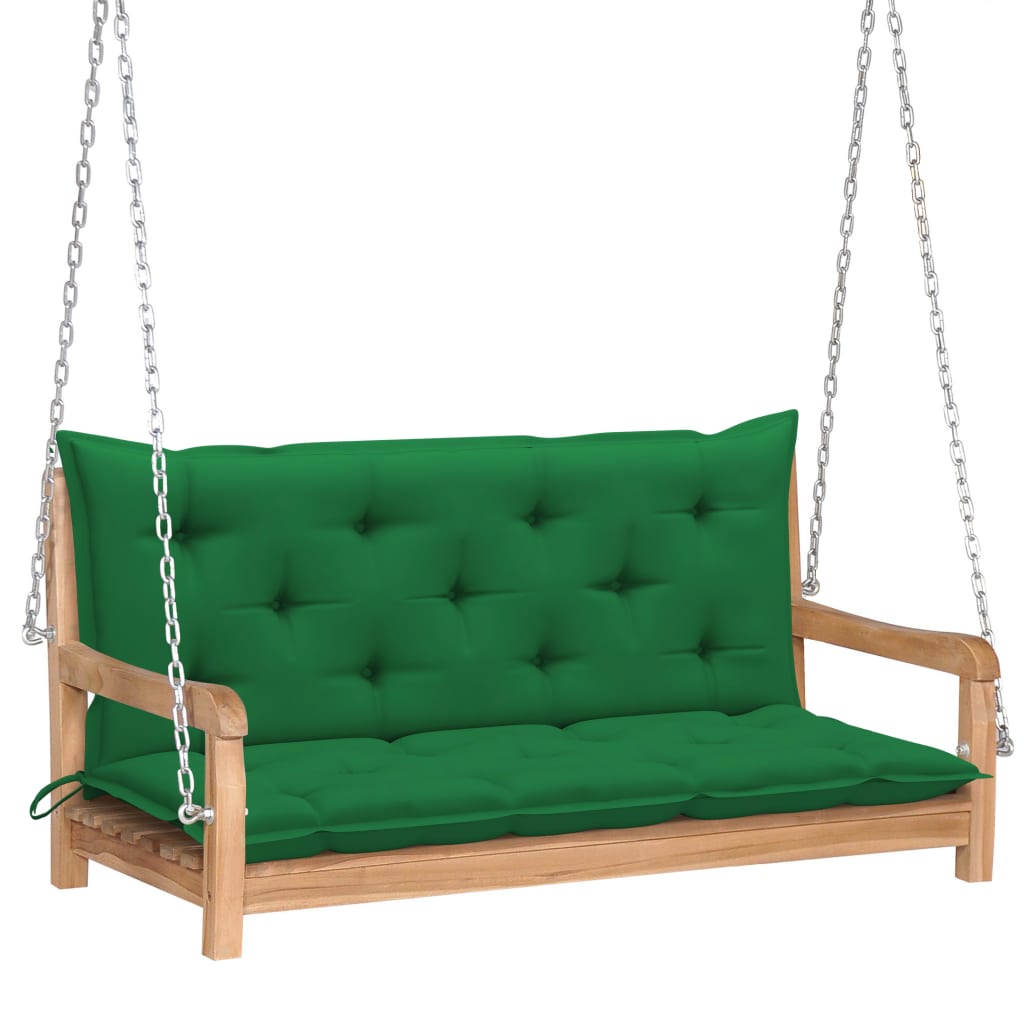  Gungbänk med grön dyna 120 cm massiv teak