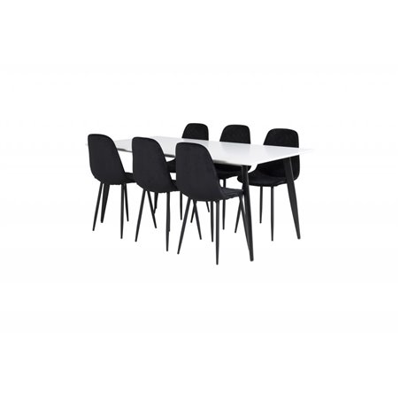 Polar Dining Table - 180*90*H75 - White / Black, Polar Diamond Dining Chair - Black Legs - Black Velvet_6