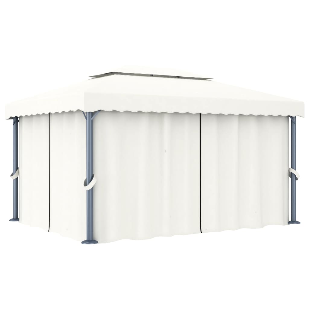  Paviljong med draperi 4x3 m gräddvit aluminium