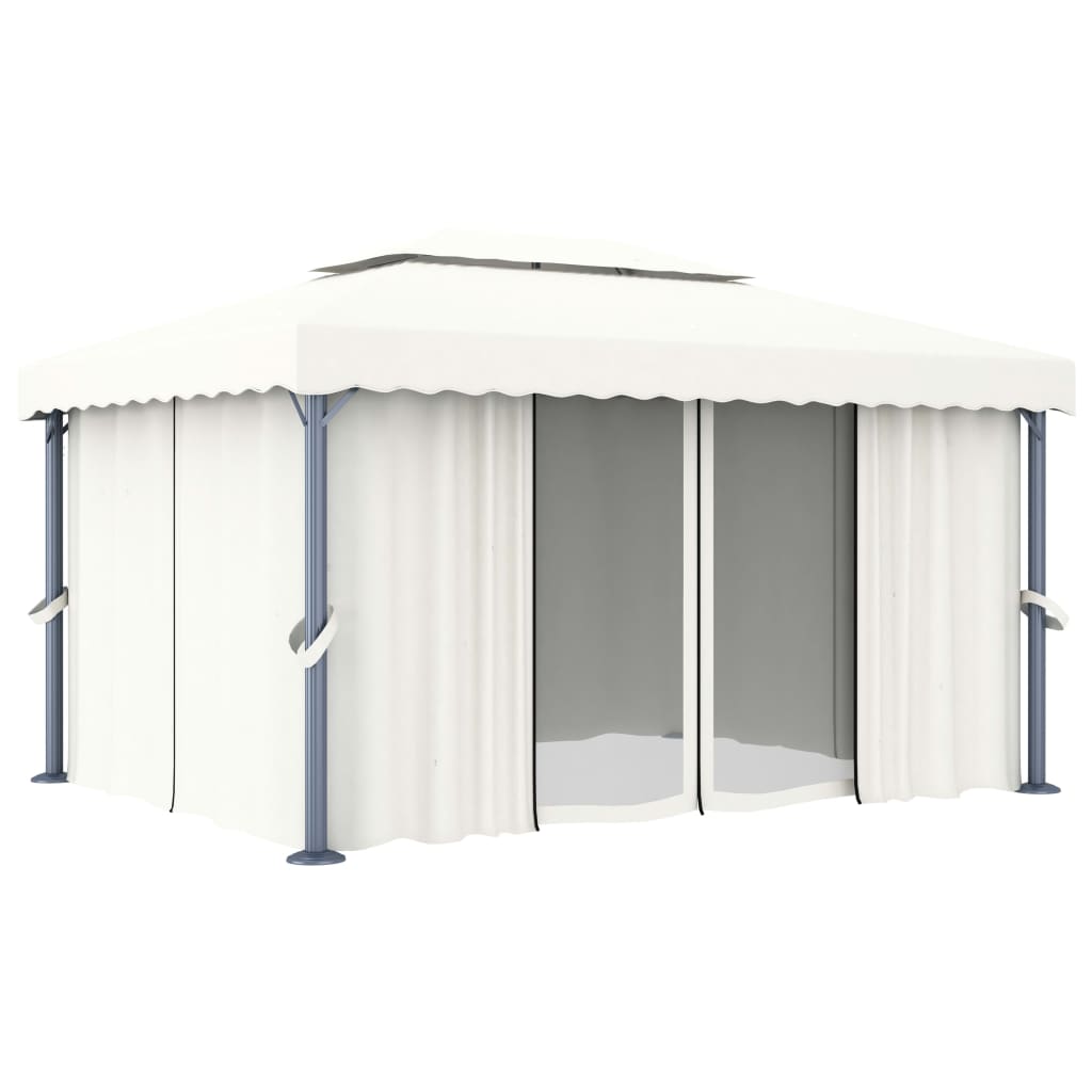  Paviljong med draperi 4x3 m gräddvit aluminium