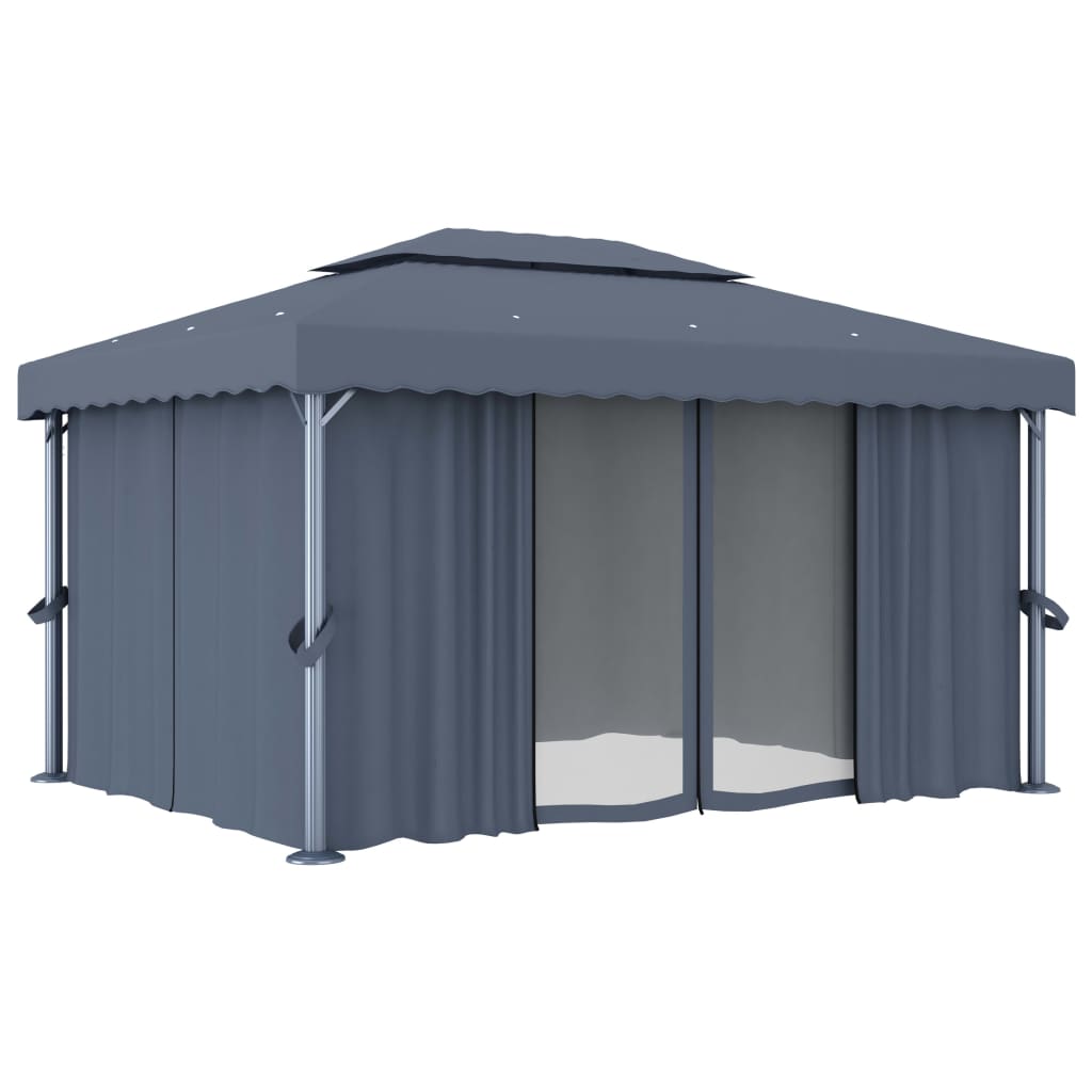  Paviljong med draperi 4x3 m antracit aluminium