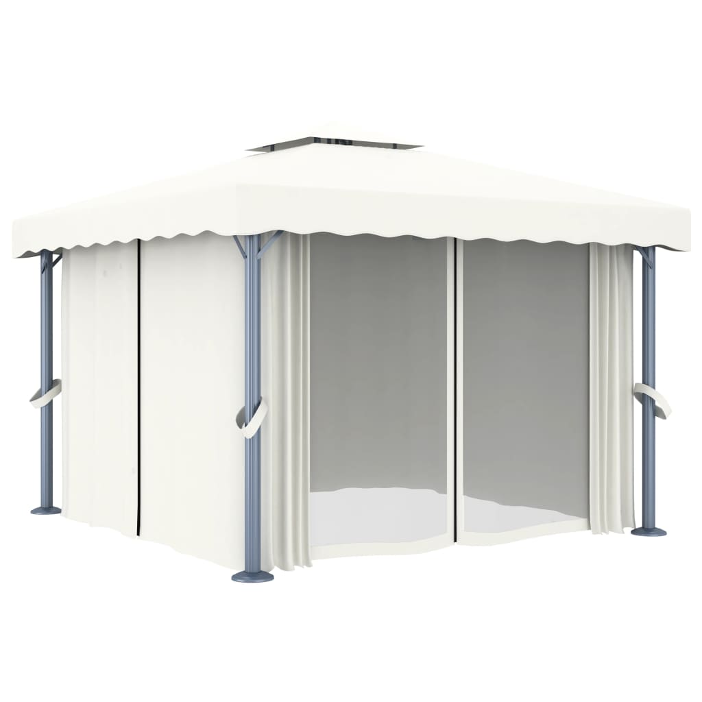  Paviljong med draperi 3x3 m gräddvit aluminium