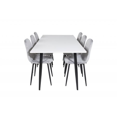 Polar Dining Table - 180*90*H75 - White / Black, Polar Diamond Dining Chair - Black Legs - Grey Velvet_6