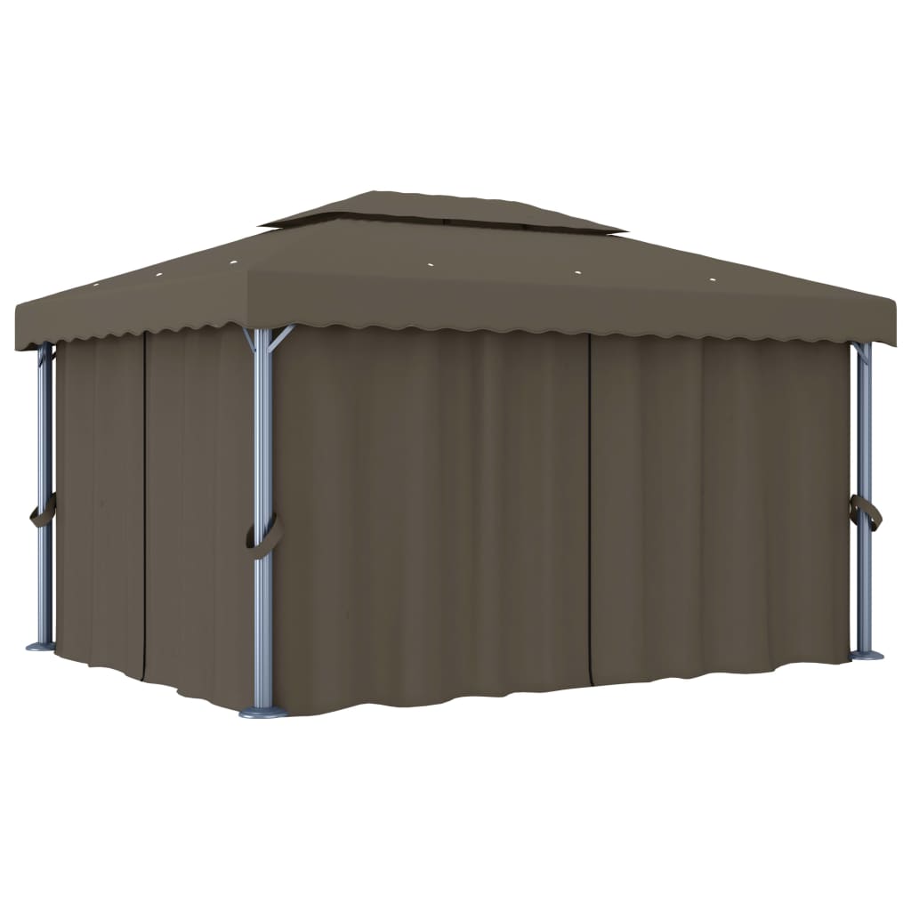  Paviljong med draperi 4x3 m taupe aluminium