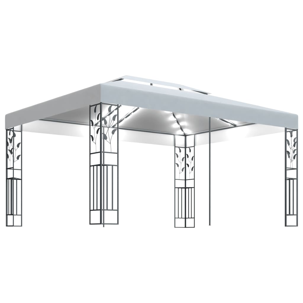  Paviljong med dubbeltak och ljusslinga LED 3x4 m vit