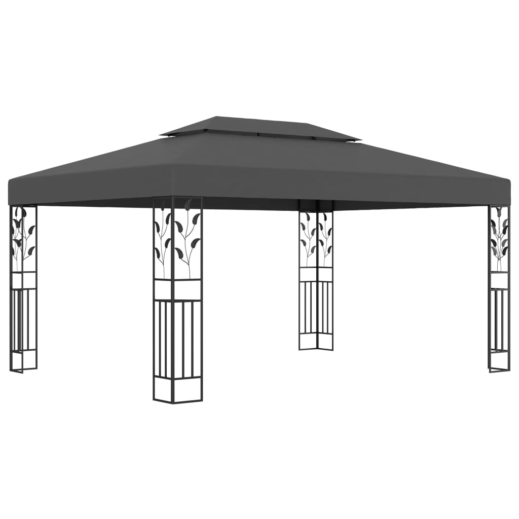  Paviljong med dubbeltak och ljusslinga LED 3x4 m antracit