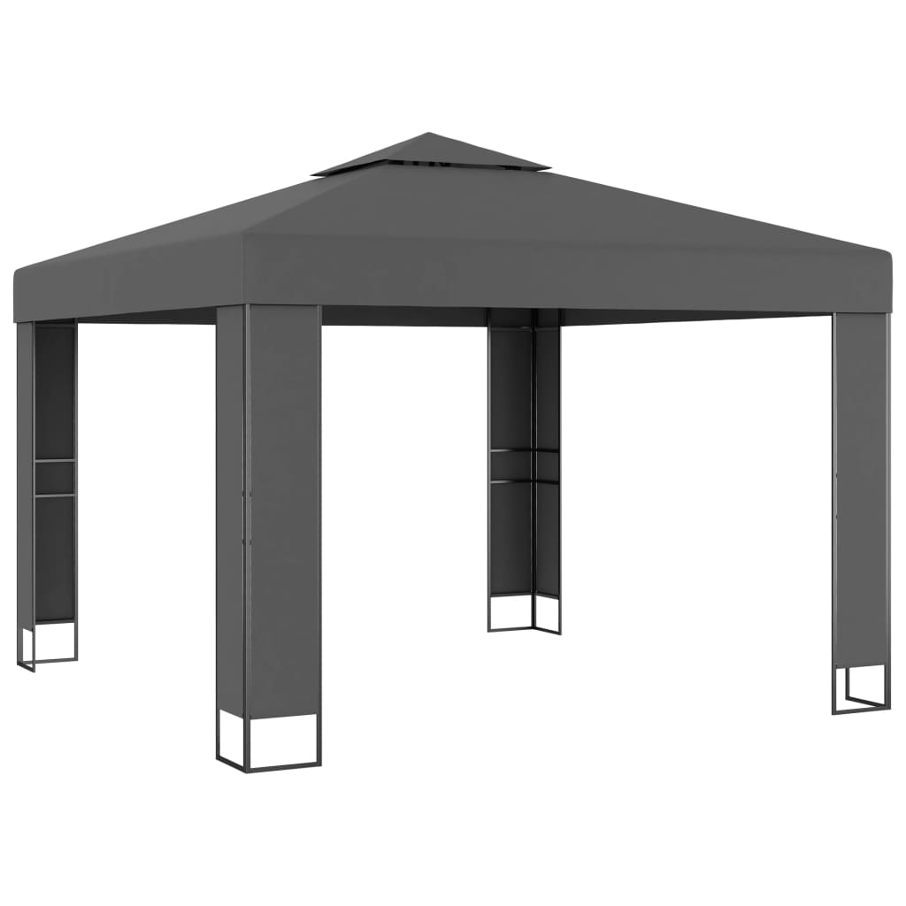  Paviljong med dubbeltak och ljusslinga LED 3x3 m antracit