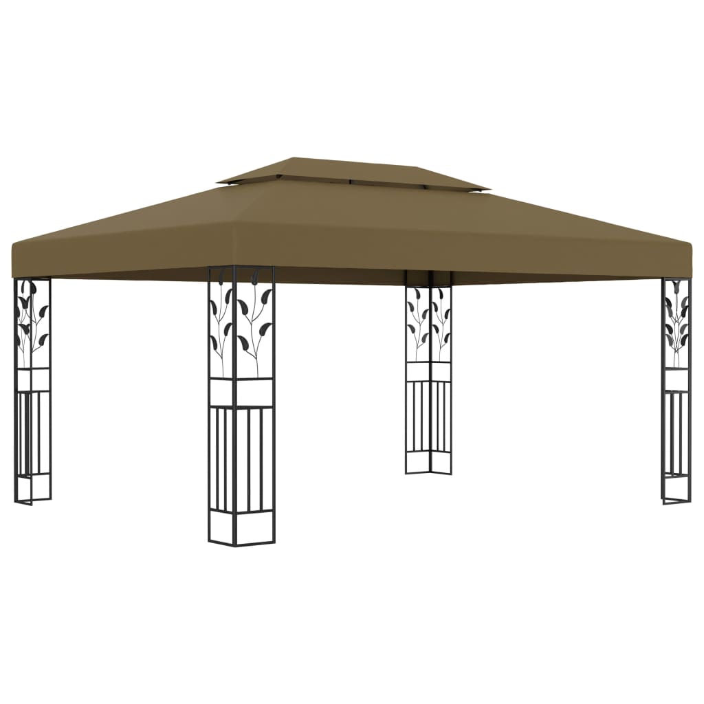  Paviljong dubbla tak och ljusslinga LED 3x4 m taupe