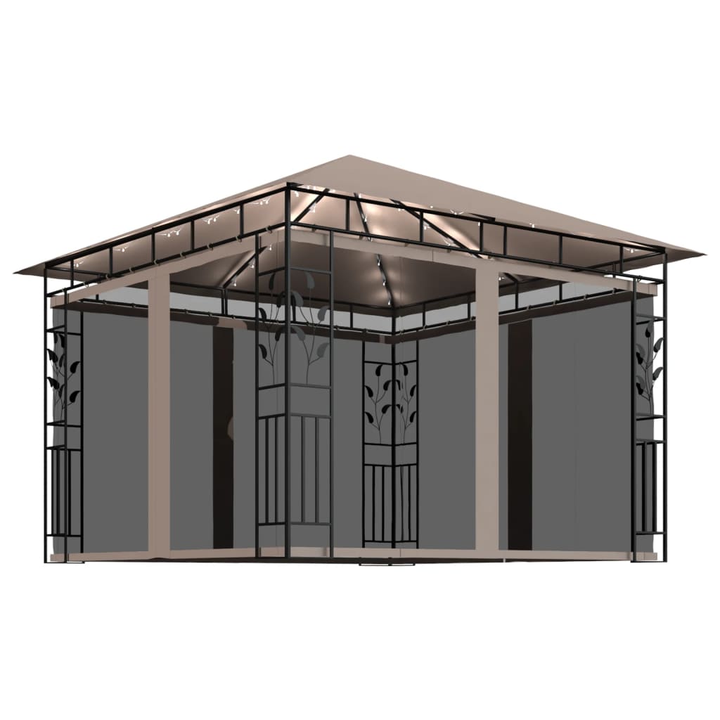  Paviljong myggnät och ljusslinga LED 3x3x2,73 m taupe 180 g/m²