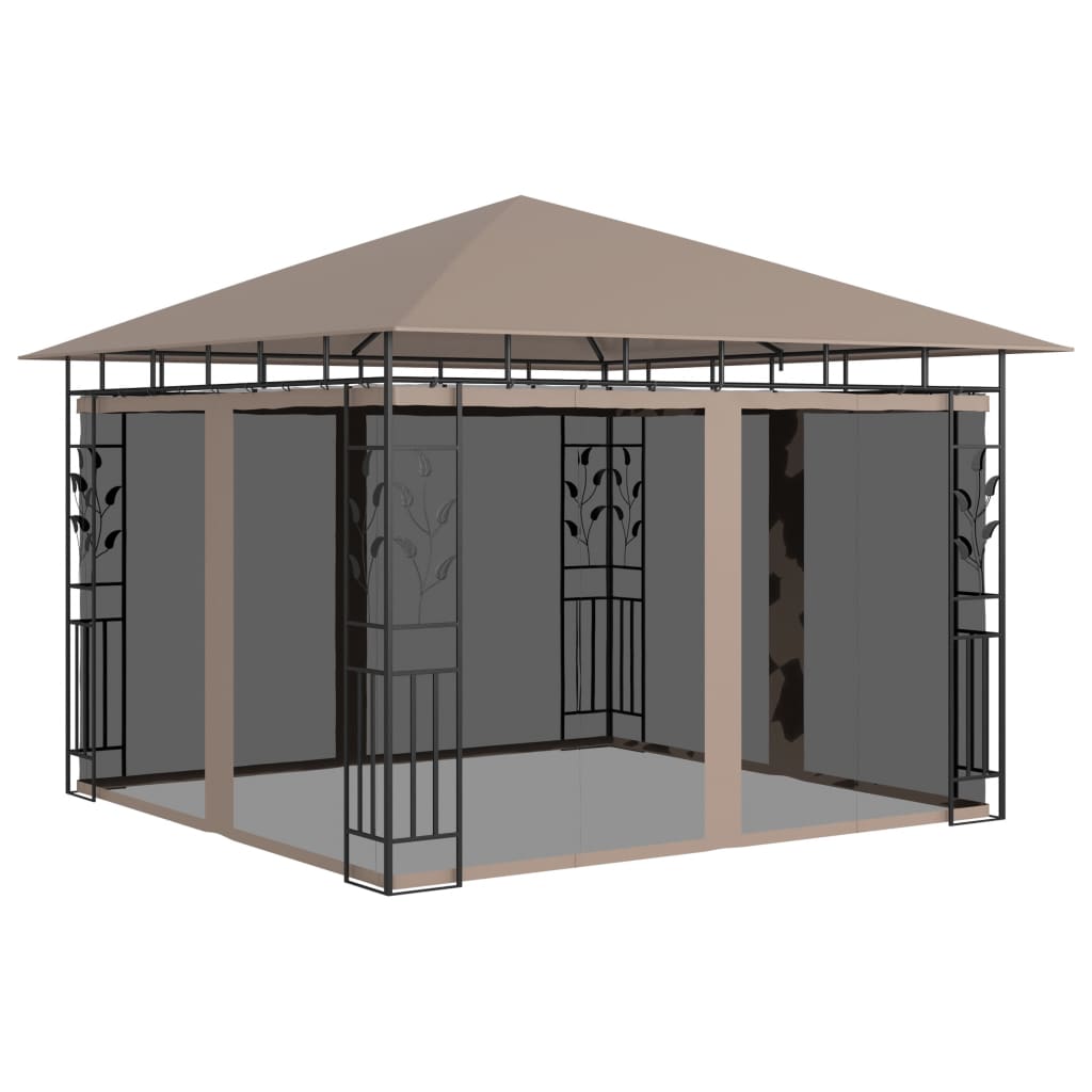  Paviljong myggnät och ljusslinga LED 3x3x2,73 m taupe 180 g/m²