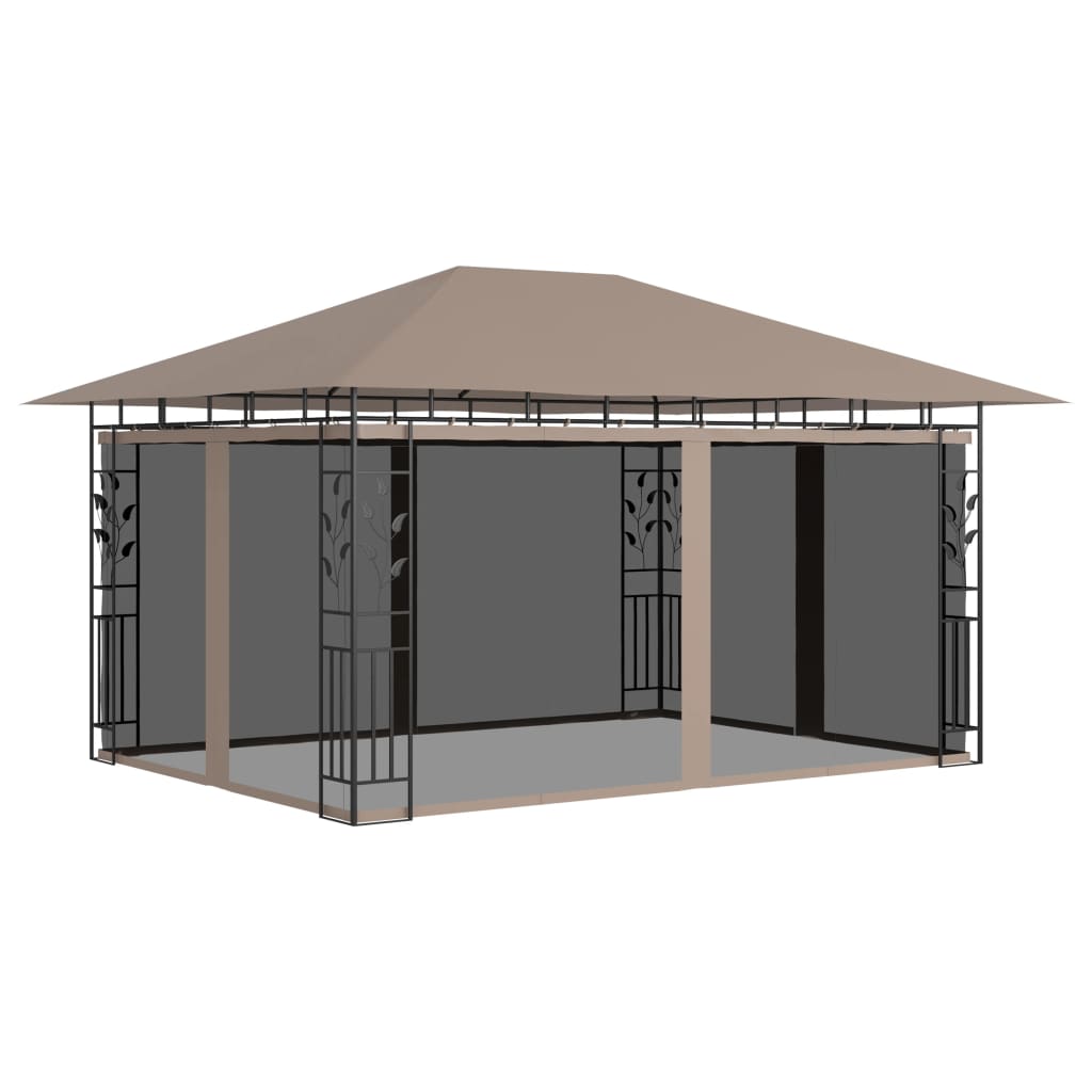  Paviljong myggnät och ljusslinga LED 4x3x2,73 m taupe 180 g/m²