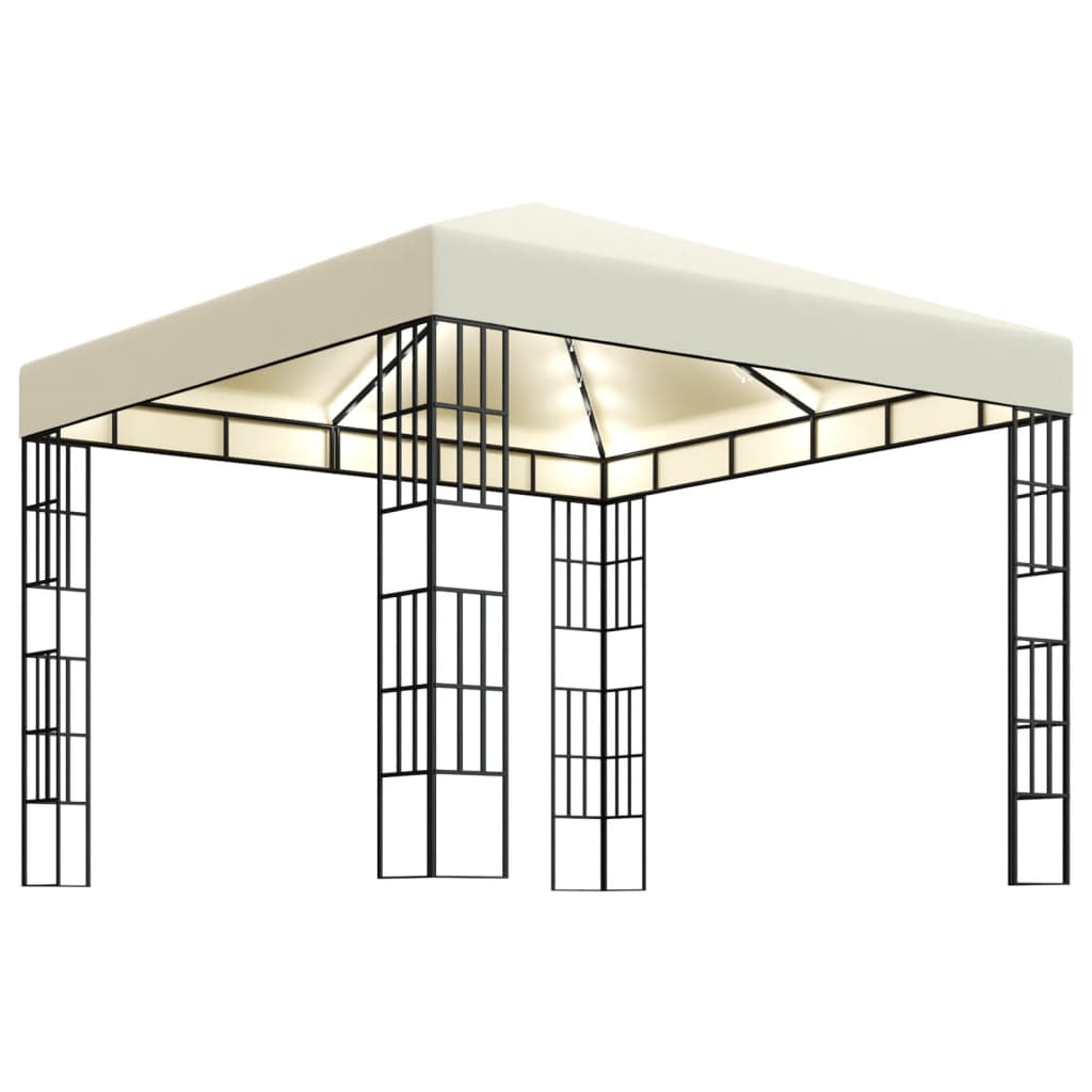  Paviljong med ljusslinga LED 3x3 m gräddvit