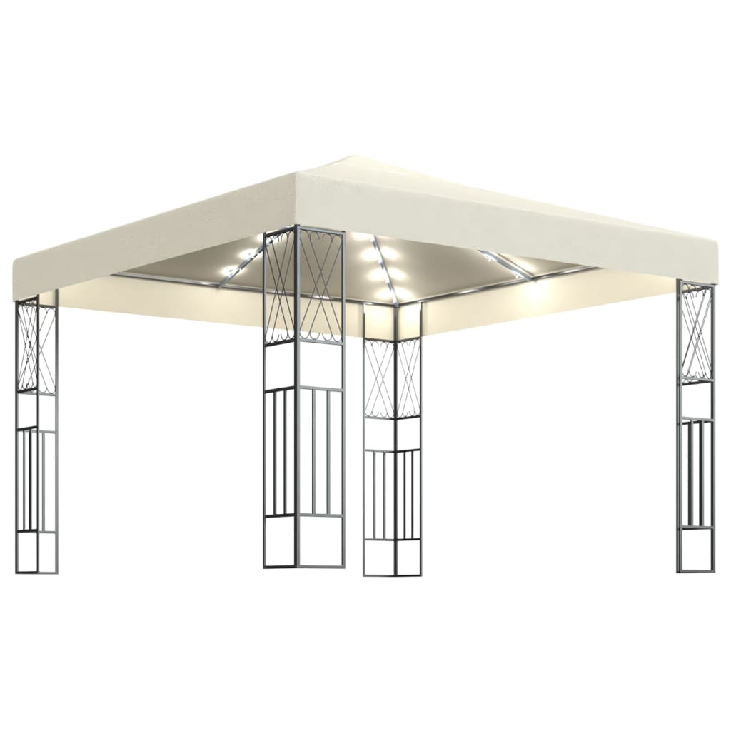  Paviljong med ljusslinga LED 3x3 m gräddvit tyg