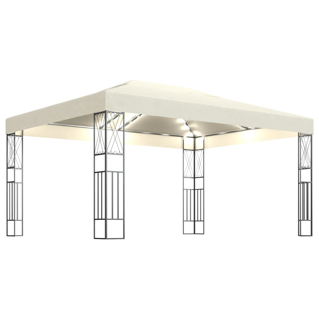  Paviljong med ljusslinga LED 3x4 m gräddvit tyg