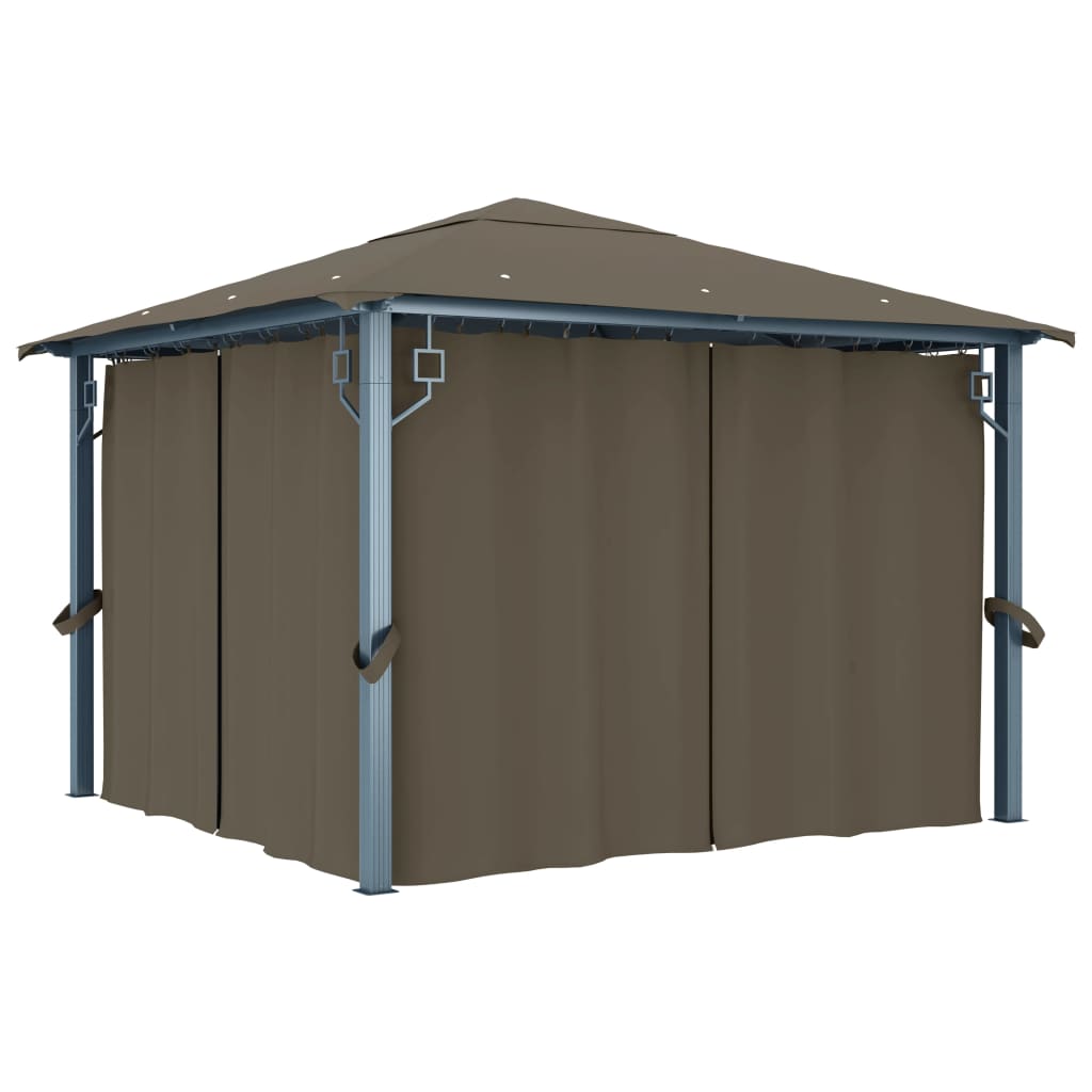  Paviljong med gardin & ljusslinga LED 3x3m taupe aluminium