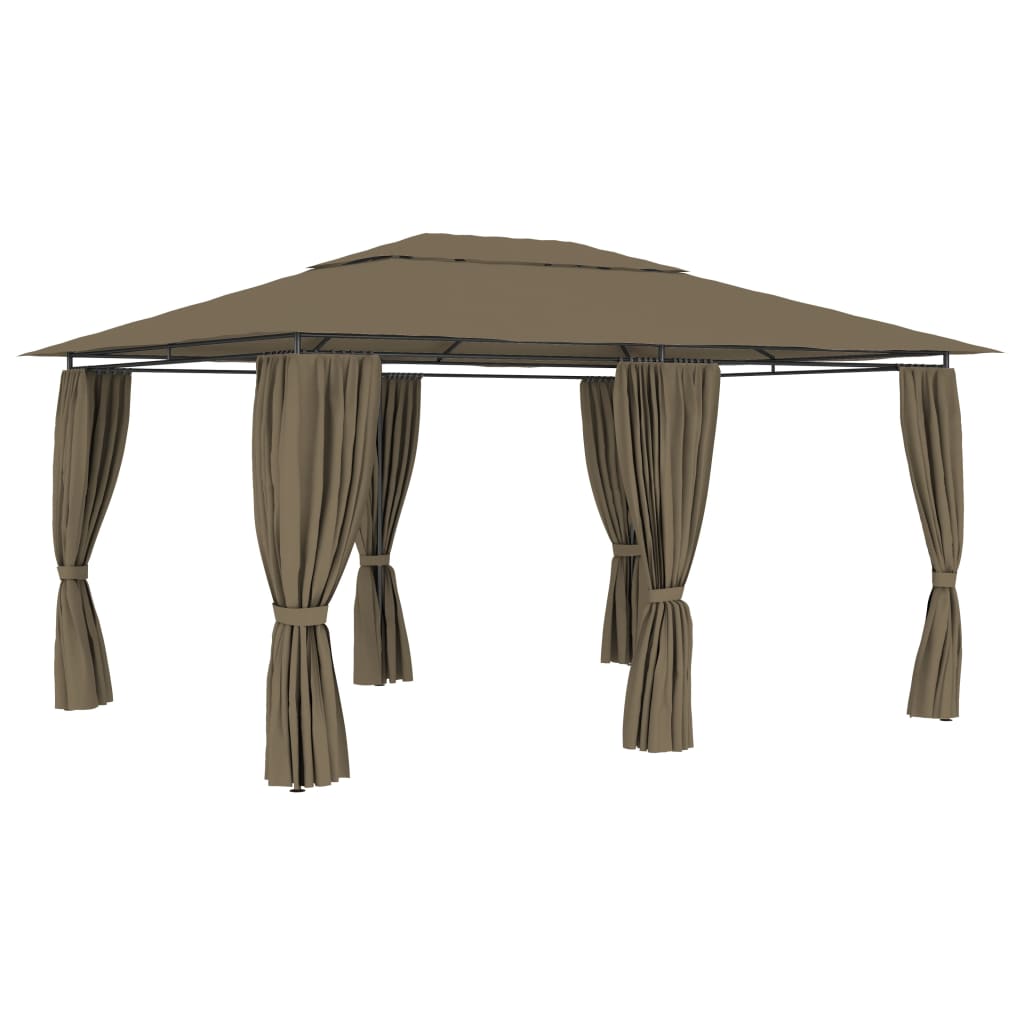  Paviljong med draperier 4x3 m taupe 180 g/m²