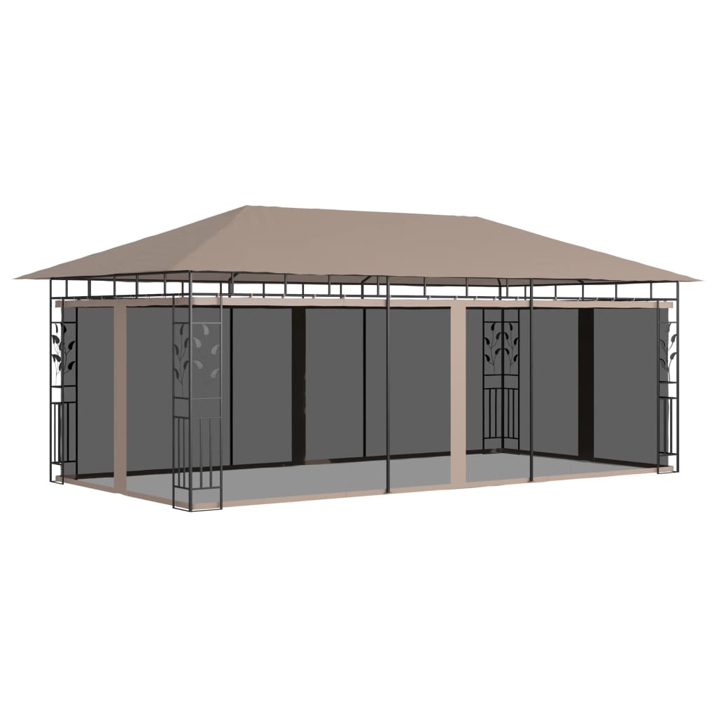  Paviljong med myggnät 6x3x2,73 m taupe 180 g/m²