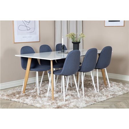 Polar Dining Table - 180*90*H75 - White / Oak, Polar Dining Chair - White Legs - Blue Fabric_6