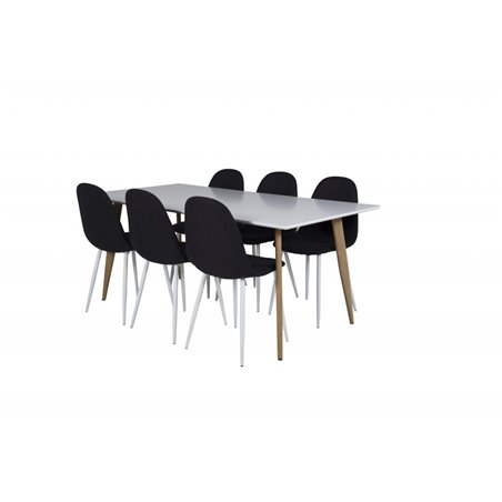 Polar Dining Table - 180*90*H75 - White / Oak, Polar Dining Chair - White Legs - Black Fabric_6