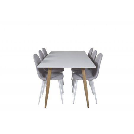 Polar Dining Table - 180*90*H75 - White / Oak, Polar Dining Chair - White Legs - Light Grey Fabric_6