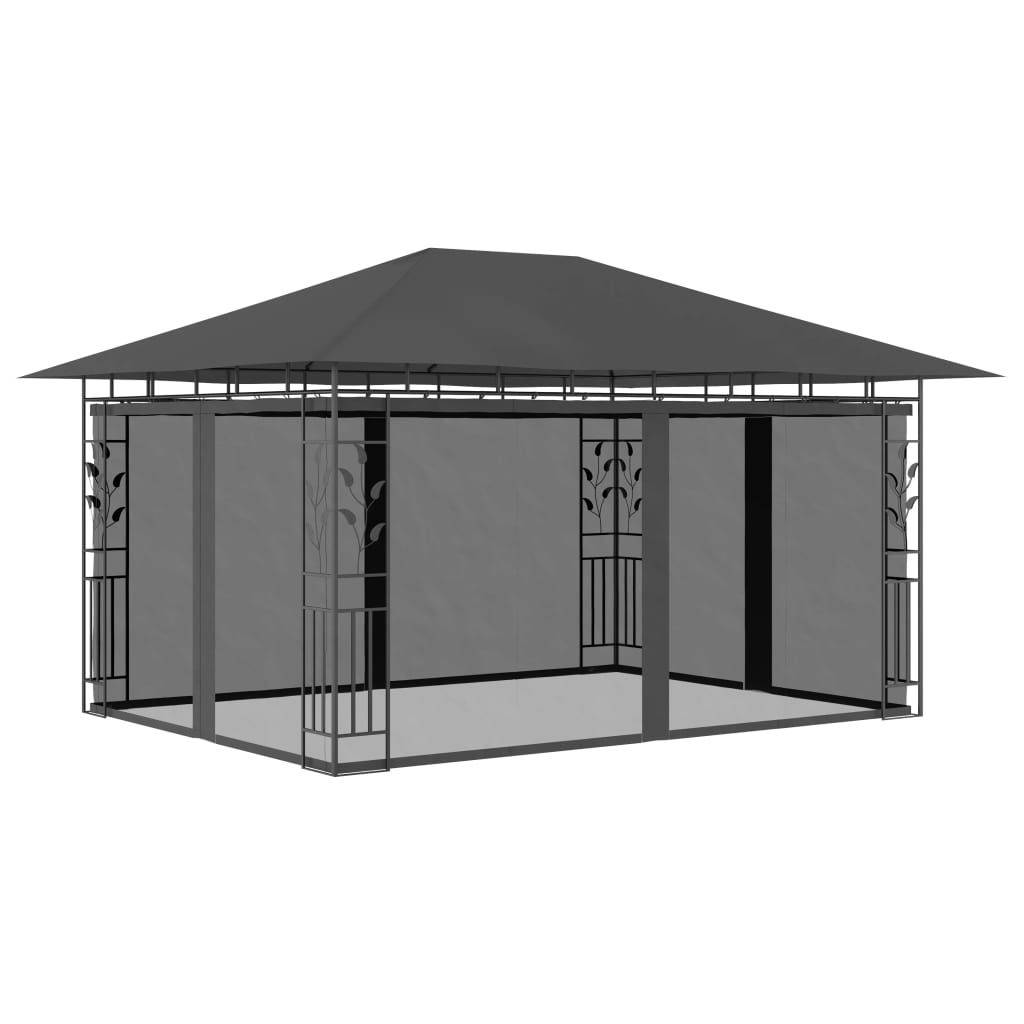  Paviljong med myggnät 4x3x2,73 m antracit 180 g/m²