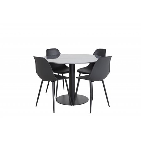 Estelle Round Dining Table ø106 H75 - Black / Black, Polar Plastic Dining Chair - Black Legs / Black Plastic_4