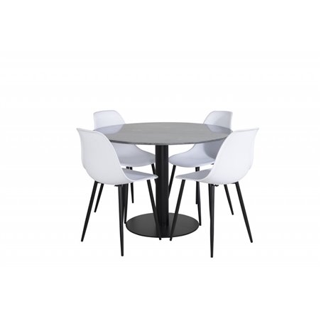 Estelle Round Dining Table ø106 H75 - Black / Black, Polar Plastic Dining Chair - Black Legs / White Plastic_4