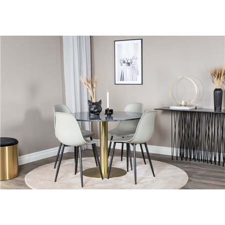 Estelle Round Dining Table ø106 H75 - Black / Brass, Polar Plastic Dining Chair - Black Legs / Grey Plastic_4