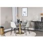 Estelle Round Dining Table ø106 H75 - Black / Brass, Polar Plastic Dining Chair - Black Legs / Grey Plastic_4