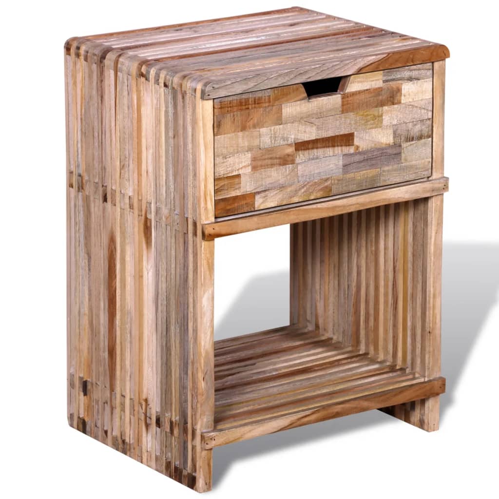  Sängbord med låda massiv återvunnen teak