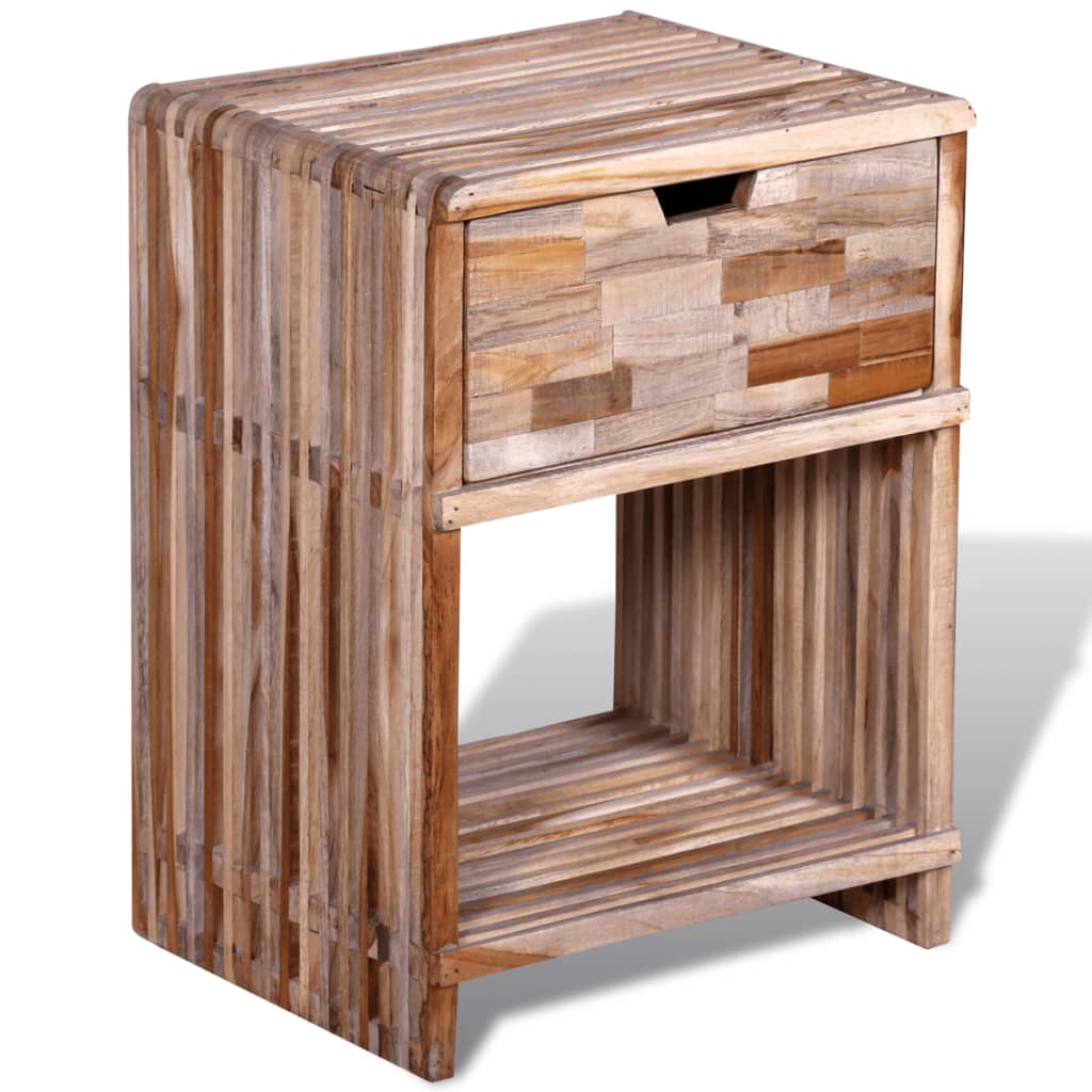  Sängbord med låda massiv återvunnen teak
