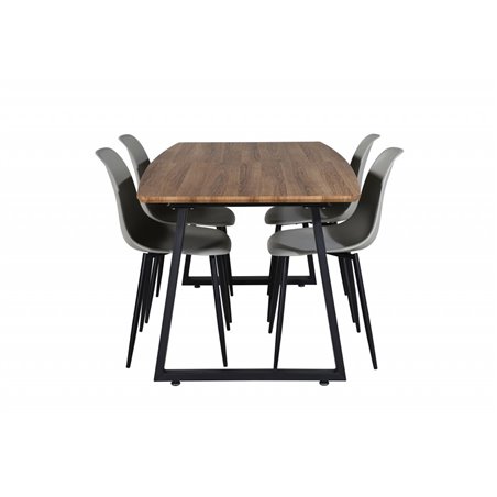 Inca Dining Table - 160/200*85*H75 - Oak / Black, Polar Plastic Dining Chair - Black Legs / Grey Plastic_4