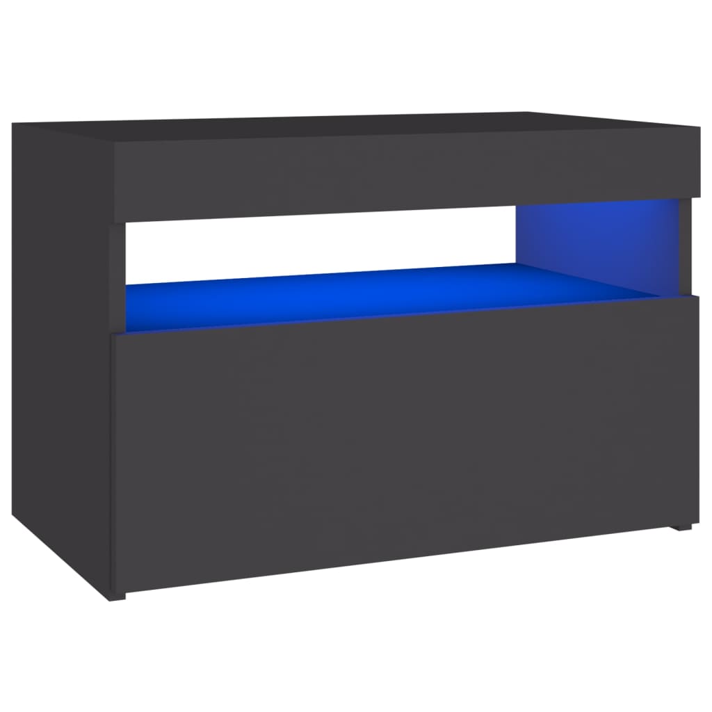  Sängbord med LED-belysning grå 60x35x40 cm spånskiva