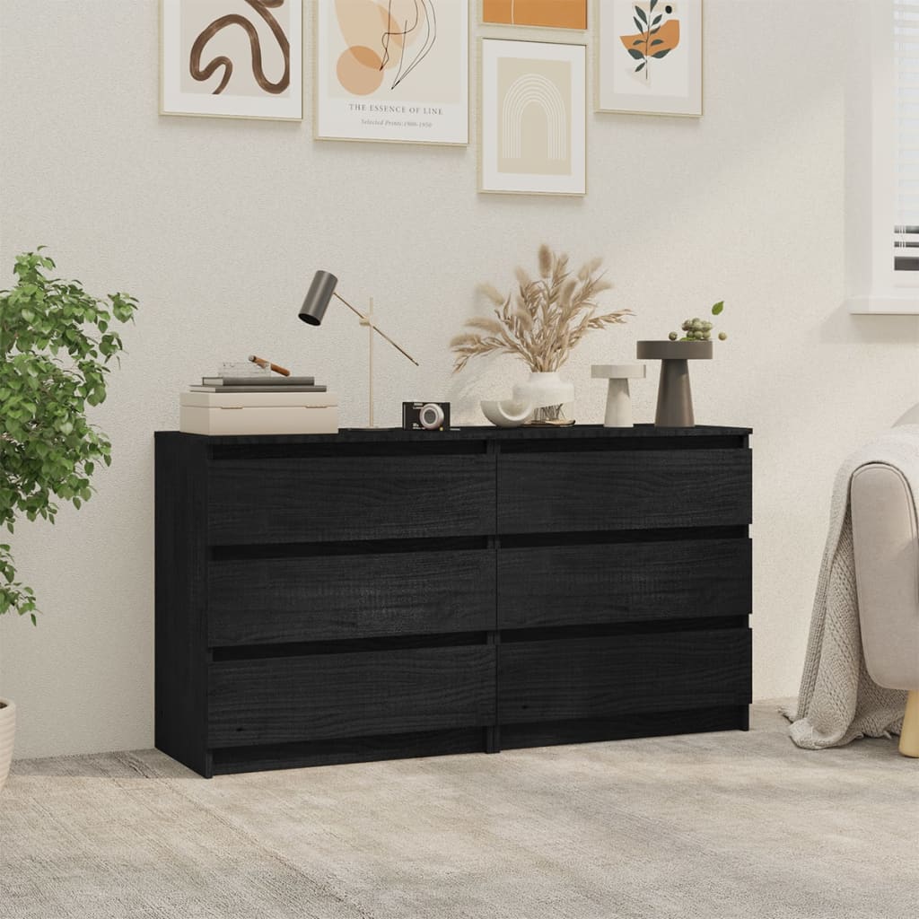  Sängbord 2 st svart 60x36x64 cm massiv furu