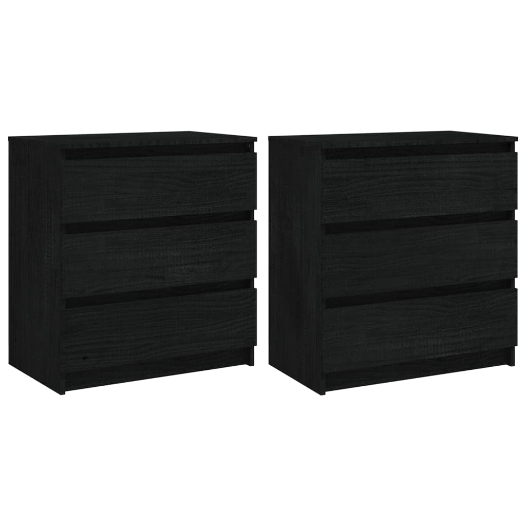  Sängbord 2 st svart 60x36x64 cm massiv furu