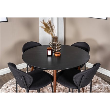 Spisegruppe - Spisebord Pla za ø 100 cm - Sort / Valnød-Look + 4 stk Spisestuestol Vault - Sort