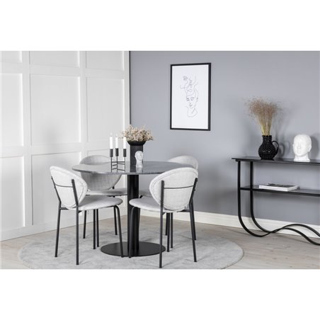 Estelle Round Dining Table ø106 H75 - Black / Black, Vault Dining Chair - Black Legs - Grey Fabric_4