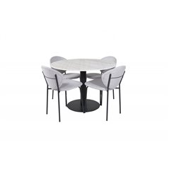 Estelle Round Dining Table ø106 H75 - White / Black, Vault Dining Chair - Black Legs - Grey Fabric_4