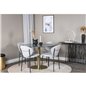 Estelle Round Dining Table ø106 H75 - Black / Brass, Vault Dining Chair - Black Legs - Grey Fabric_4