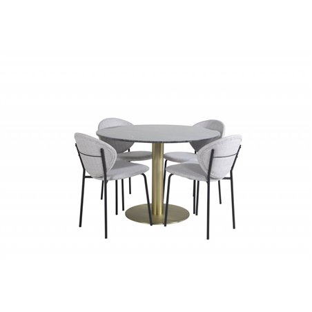 Estelle Round Dining Table ø106 H75 - Black / Brass, Vault Dining Chair - Black Legs - Grey Fabric_4