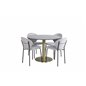 Estelle Round Dining Table ø106 H75 - Black / Brass, Vault Dining Chair - Black Legs - Grey Fabric_4