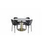 Estelle Round Dining Table ø106 H75 - Black / Brass, Vault Dining Chair - Black legs - Black Flower printed fabric_4